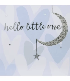 Blush Greeting Card With Gems – Hello Little One Baby Boy Card