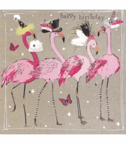 Fancy Pants Greeting Card With Gems – Happy Birthday – Flamingos