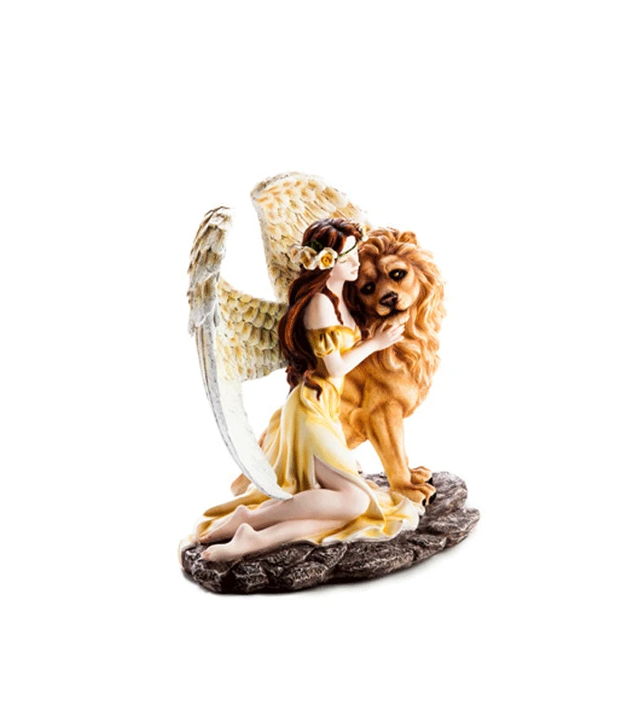 Fantasy Angel Figurine – Large Yellow Angel With Lion 4 Fantasy Angel Figurine – Large Yellow Angel With Lion - Image 2
