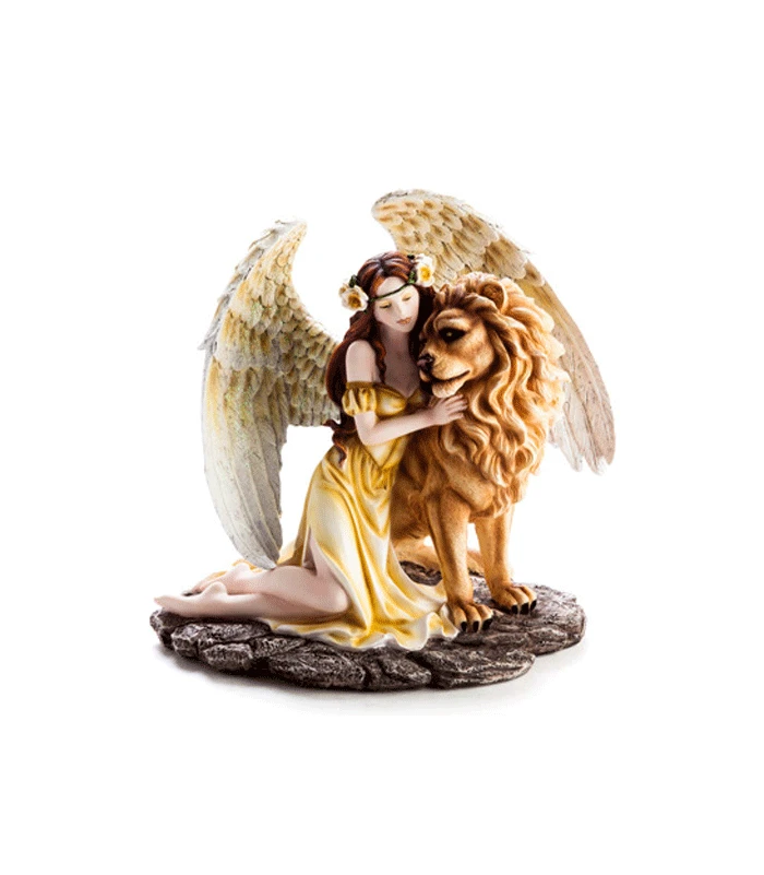 Fantasy Angel Figurine – Large Yellow Angel With Lion 3 Fantasy Angel Figurine – Large Yellow Angel With Lion