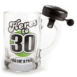30th Birthday Beer Mug With Bell – Here’s To 30, Ring For A Refill